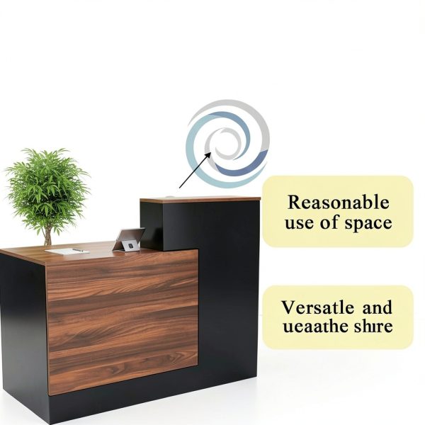 Horseo Modern Reception Desk Walnut Black Storage Durable-4