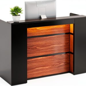 LITTLE TREE Reception Desk Modern LED Light Black Brown-0