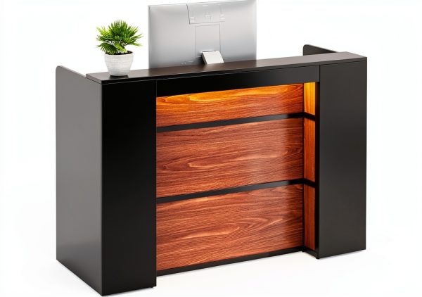 LITTLE TREE Reception Desk Modern LED Light Black Brown-0