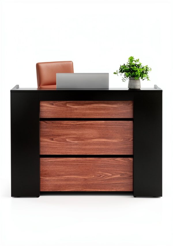 LITTLE TREE Reception Desk Modern LED Light Black Brown-4