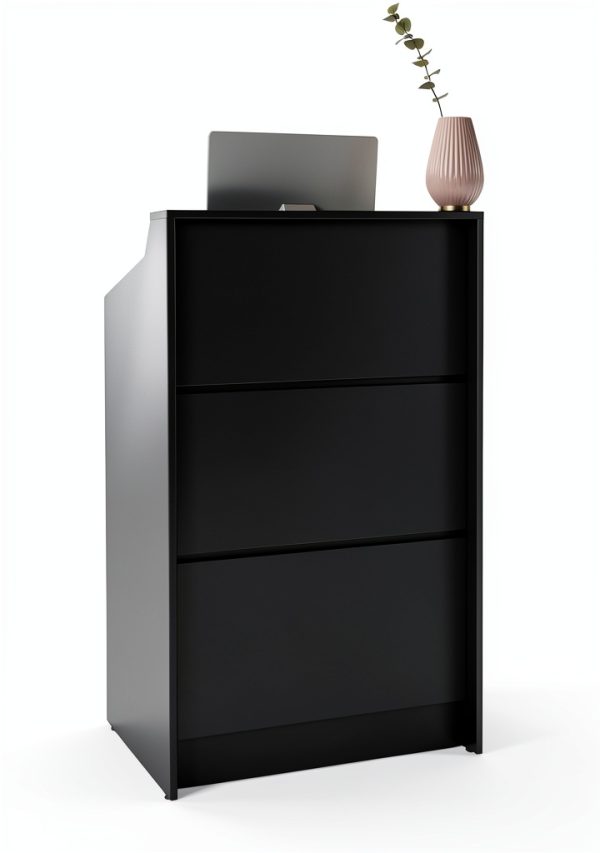 AGATEO Reception Desk Modern Black Lockable Drawer Office-7