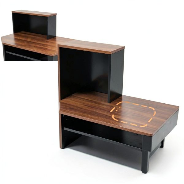 Horseo Modern Reception Desk Walnut Black Storage Durable-2