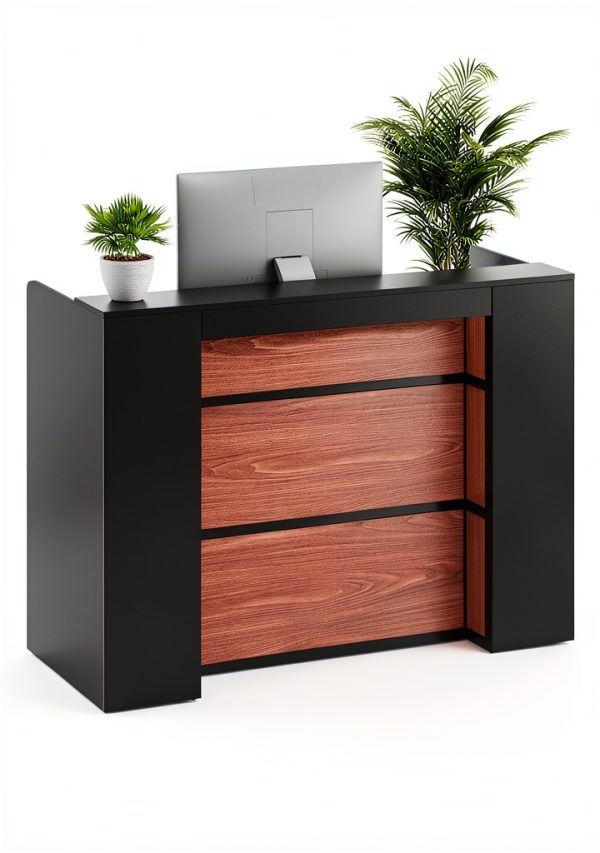LITTLE TREE Reception Desk Modern LED Light Black Brown-1