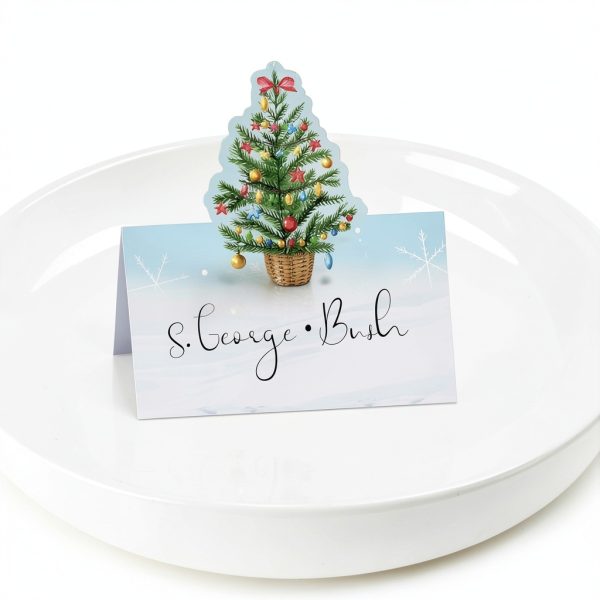 Ceiba Tree Christmas Place Cards White Watercolor Design-4
