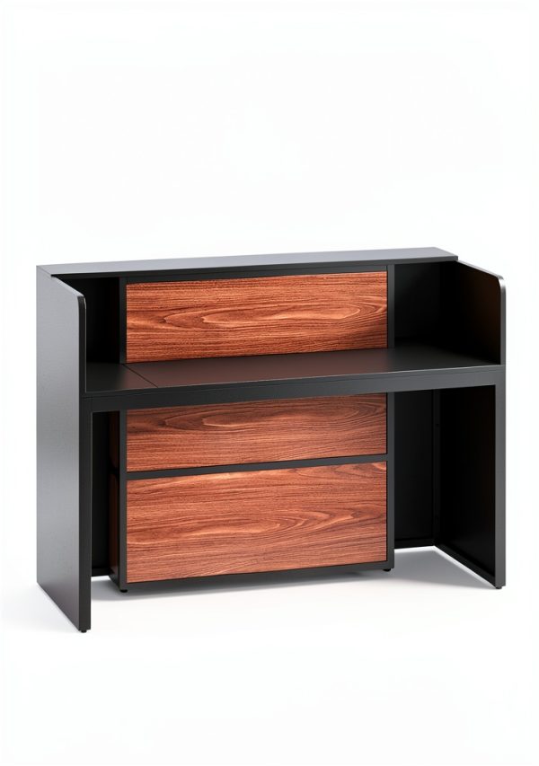 LITTLE TREE Reception Desk Modern LED Light Black Brown-6