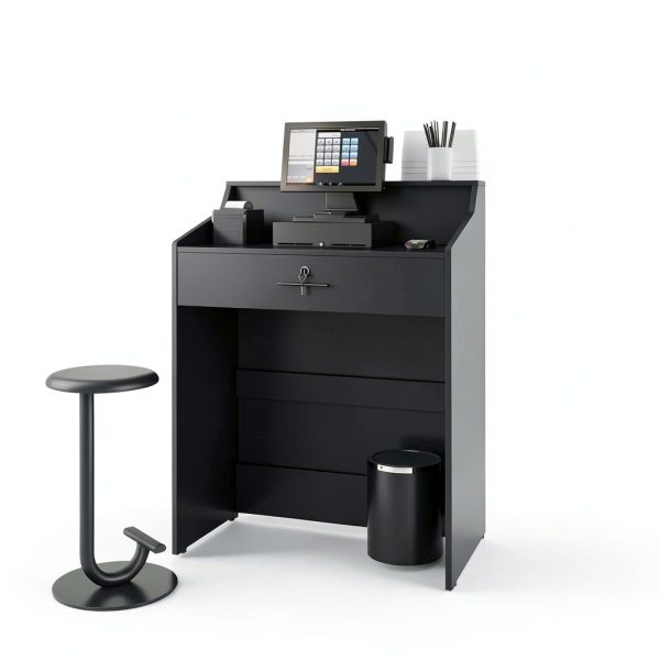 AGATEO Reception Desk Modern Black Lockable Drawer Office-3