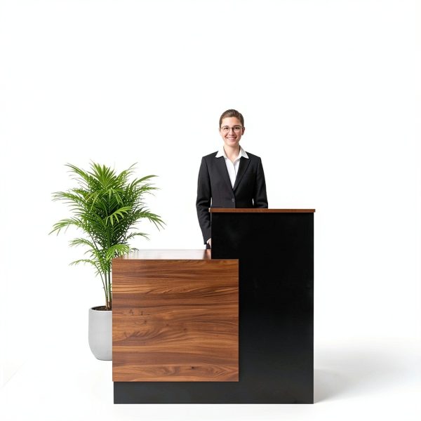 Horseo Modern Reception Desk Walnut Black Storage Durable-6