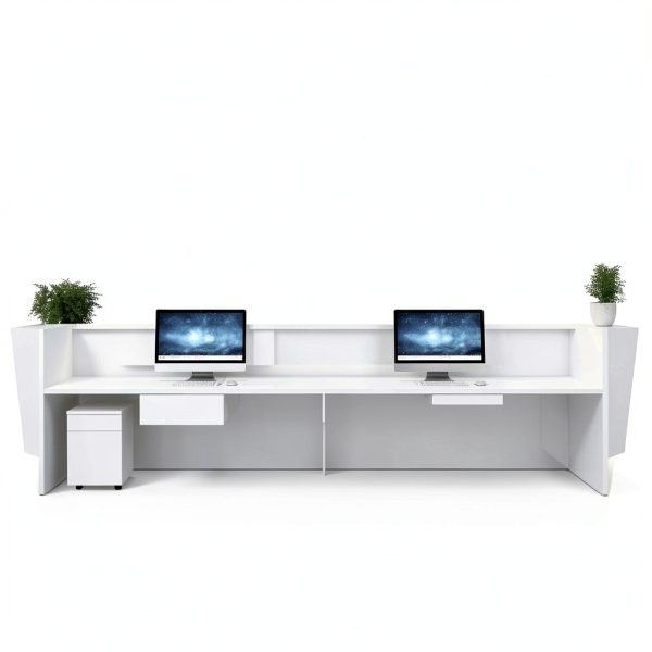 Reception Desk with LED Lighting Keyboard Tray Storage-3