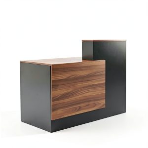 Horseo Modern Reception Desk Walnut Black Storage Durable-0