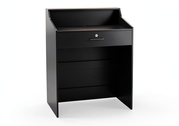 AGATEO Reception Desk Modern Black Lockable Drawer Office-1
