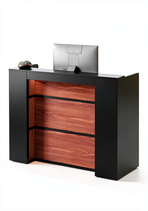 LITTLE TREE Reception Desk Modern LED Light Black Brown-3