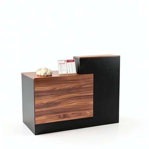 Horseo Modern Reception Desk Walnut Black Storage Durable-5