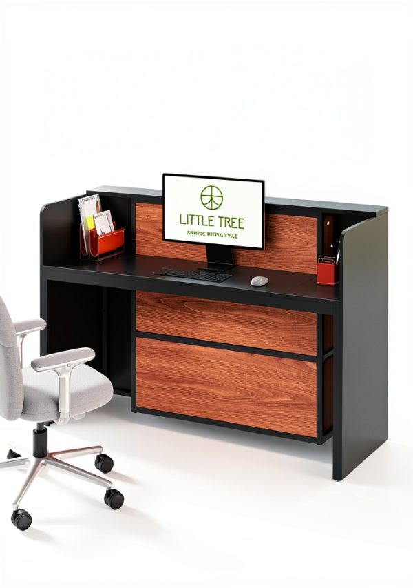 LITTLE TREE Reception Desk Modern LED Light Black Brown-5