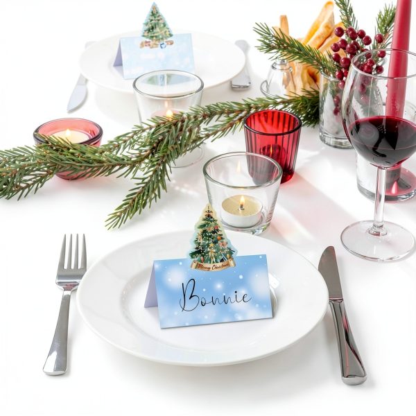 Ceiba Tree Christmas Place Cards White Watercolor Design-6