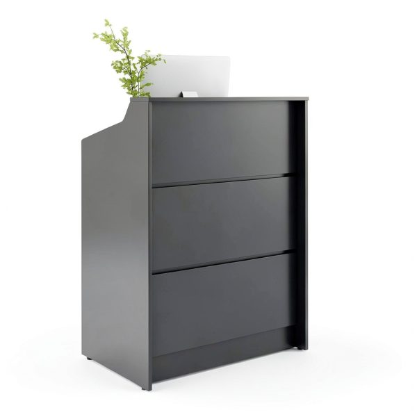AGATEO Reception Desk Modern Black Lockable Drawer Office-0