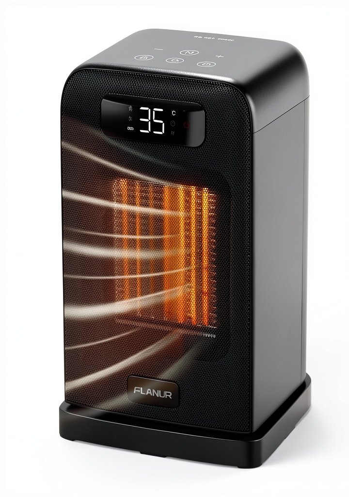 FLANUR electric space heater in a modern living room setting