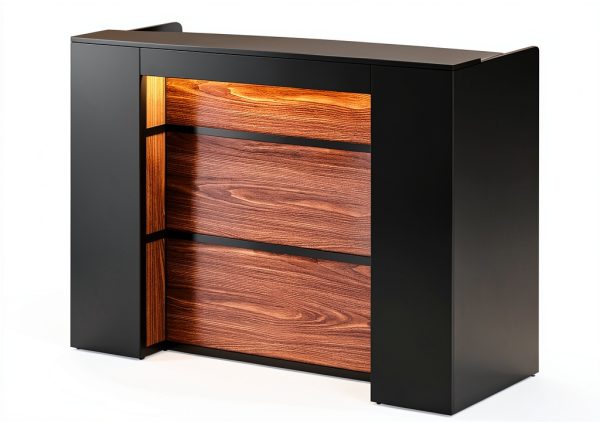 LITTLE TREE Reception Desk Modern LED Light Black Brown-7