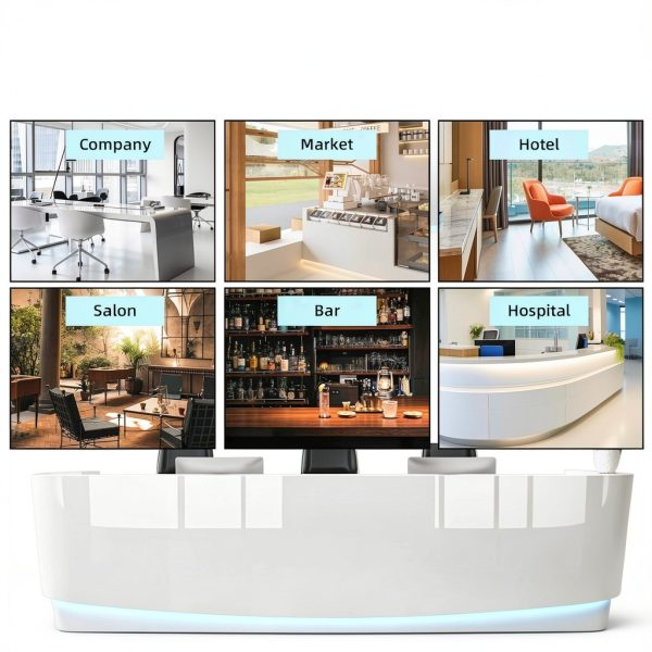 Reception Desk with LED Lighting Keyboard Tray Storage-6