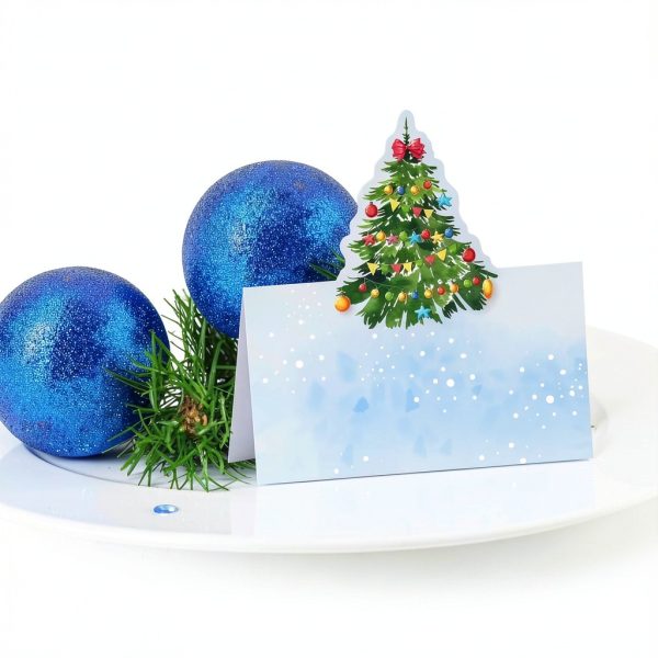 Ceiba Tree Christmas Place Cards White Watercolor Design-3
